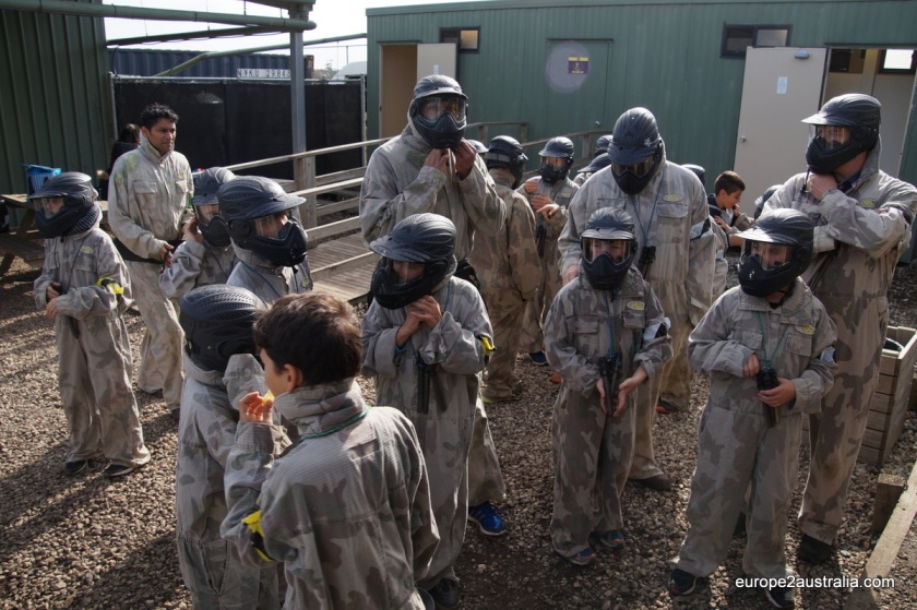 Everyone got suited up in brown overalls and helmets.